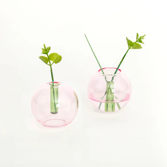 block design mini bubble glass vase in pink and green 