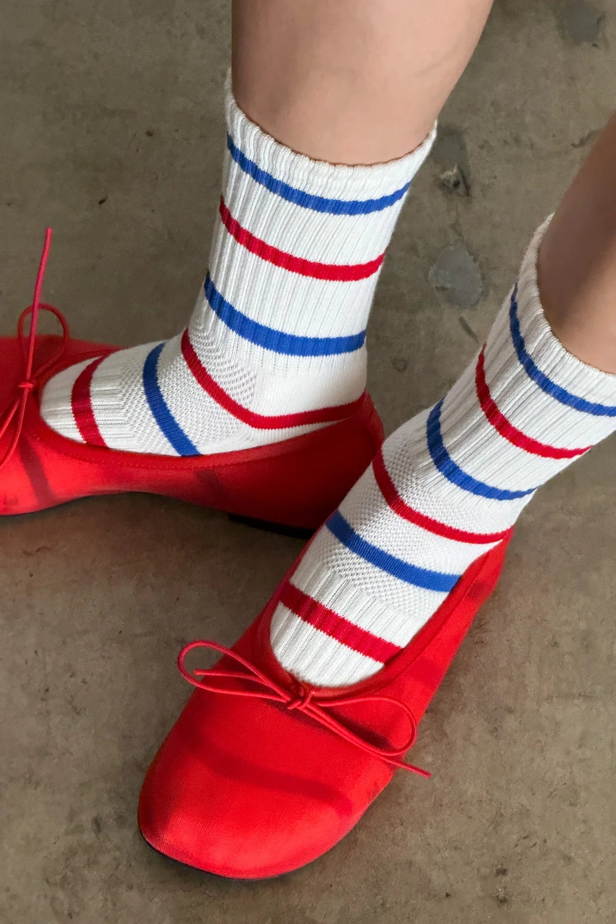 Le Bon Shoppe Striped Boyfriend Socks in red and blue stripe 