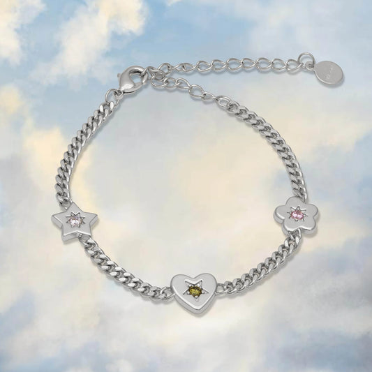 Retro Gemstone Charm Bracelet in Silver 