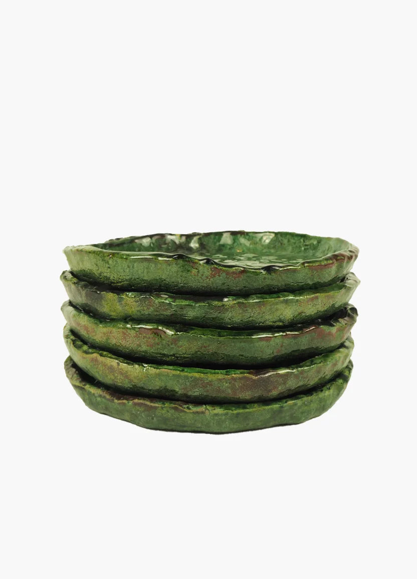 Moroccan White Vintage Tamegroute Rustic Green Dinner Plate/Catch-All