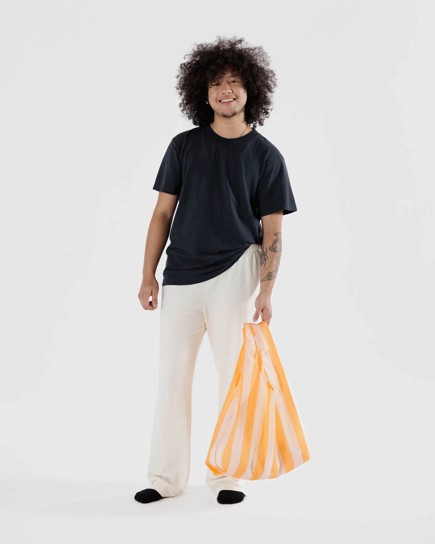 BAGGU Standard Reusable Bag - Tangerine Wide Stripe