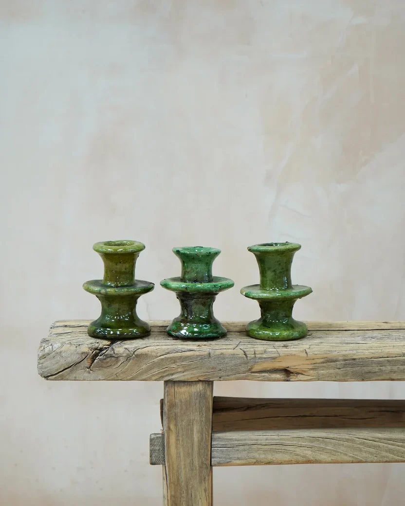 Moroccan White Vintage Tamegroute Candlestick Holder Small