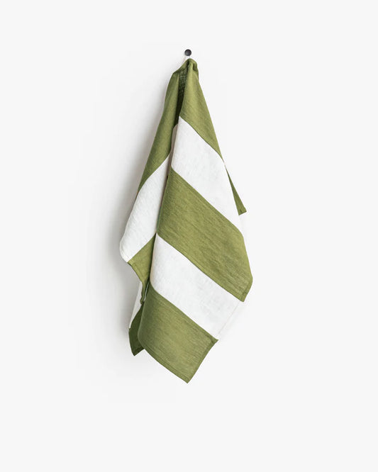 Magic Linen Tea Towel in Forest Green stripe