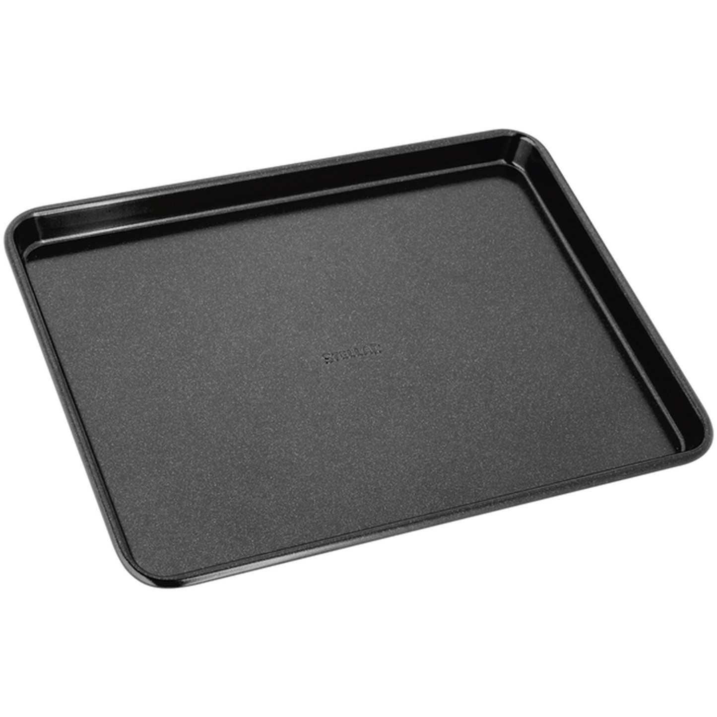 a small black baking tray with 'stellar' embossed on the centre of it