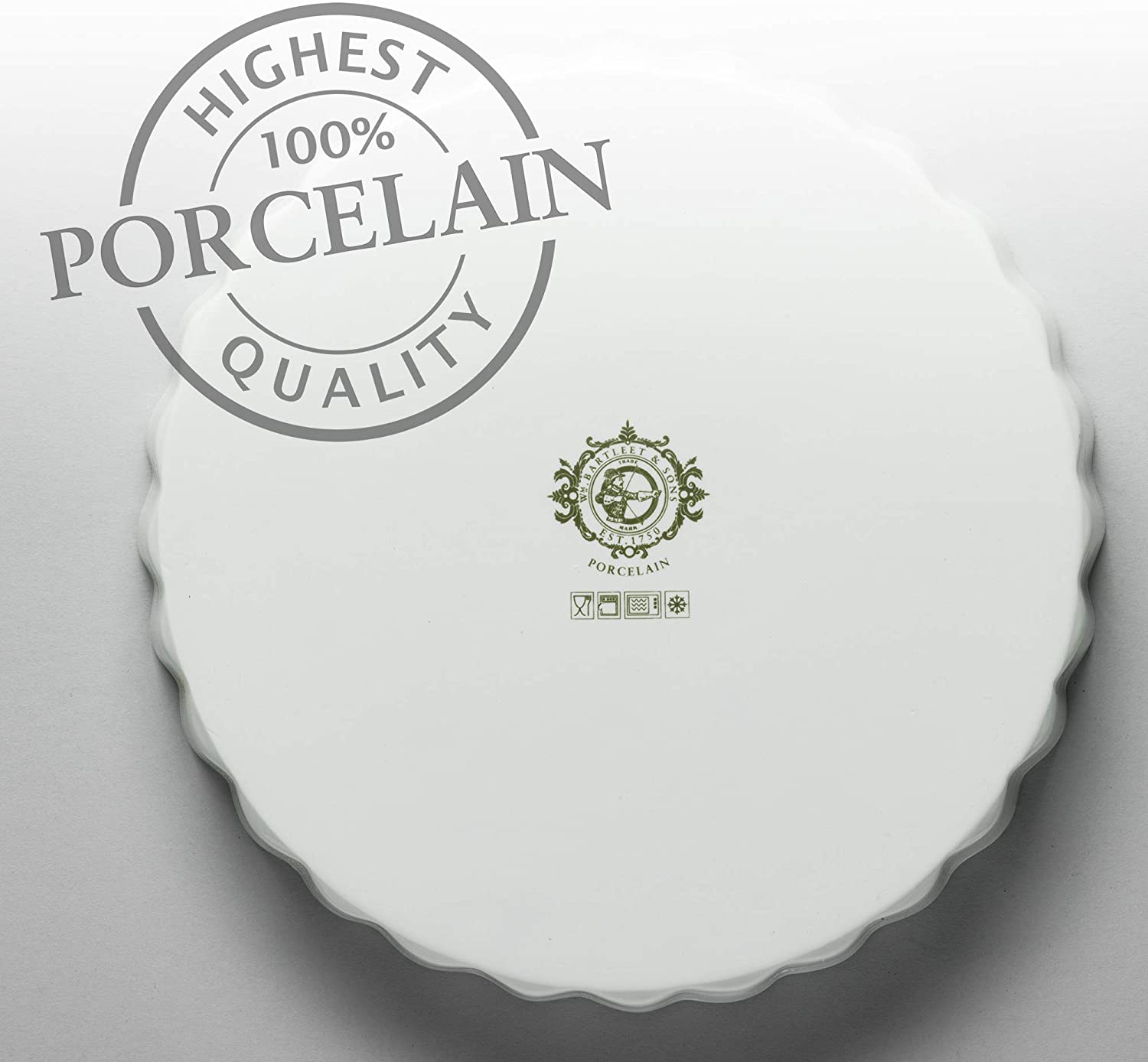 the 100% porcelain stamp at the base of the dish