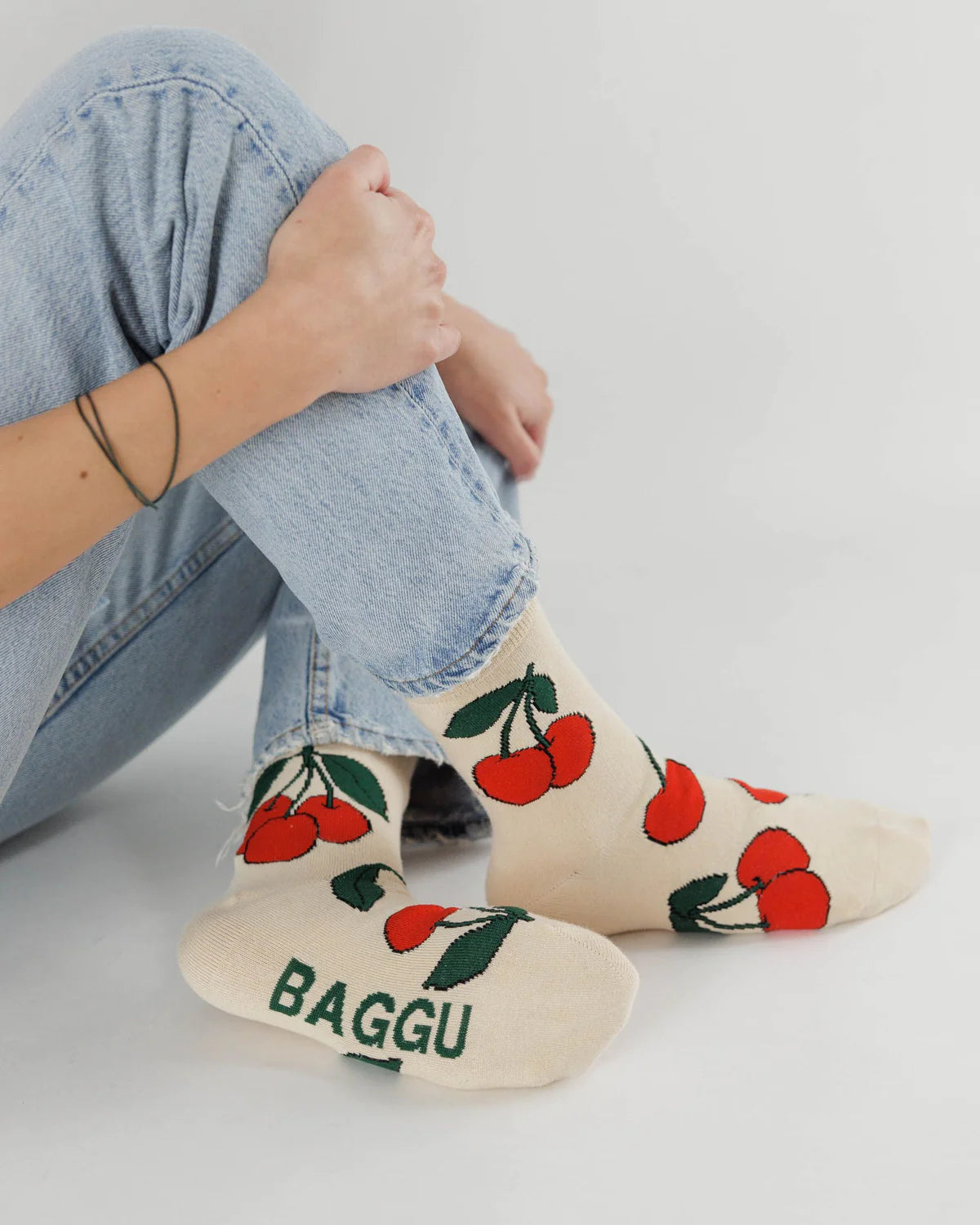 BAGGU Adult Crew Sock - Ecru Cherry