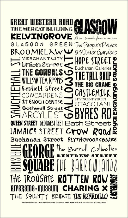 Glasgow places tea towel 