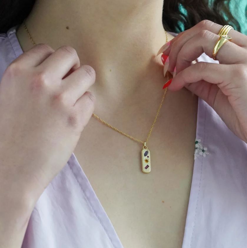 Kaleidoscope Gemstone Tag Pendant Necklace in Gold