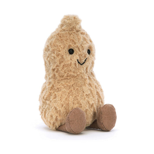 small brown peanut soft toy from jellycat on a white background 
