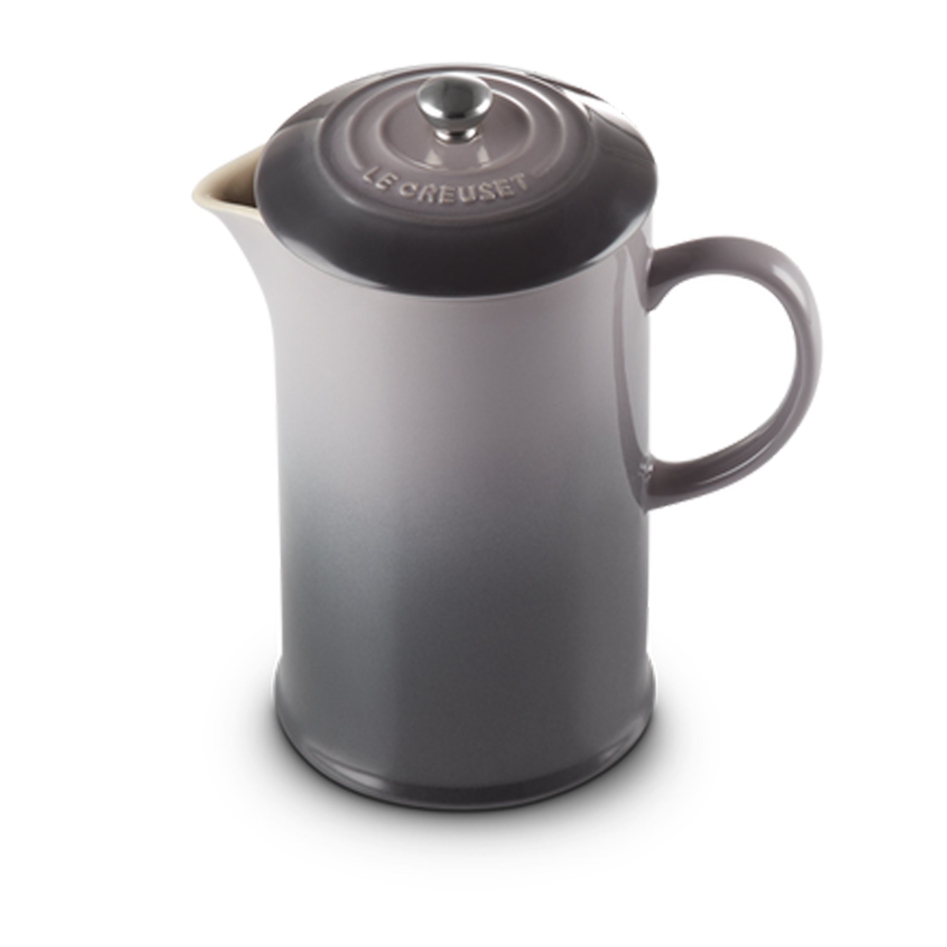 grey and black french press from Le Creuset