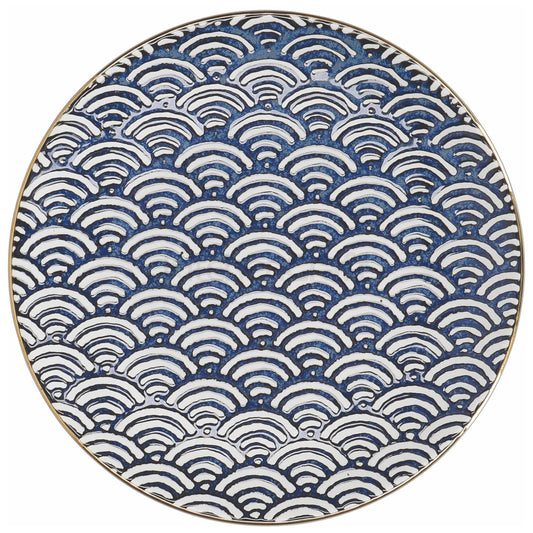 blue side plate with wave pattern
