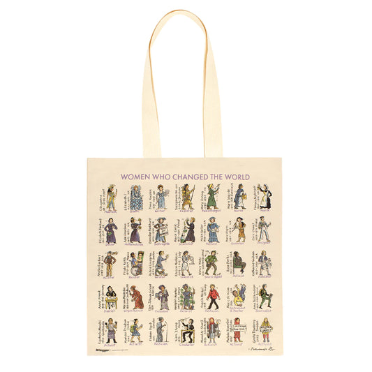canvas tote with illustration of women who changed the world 