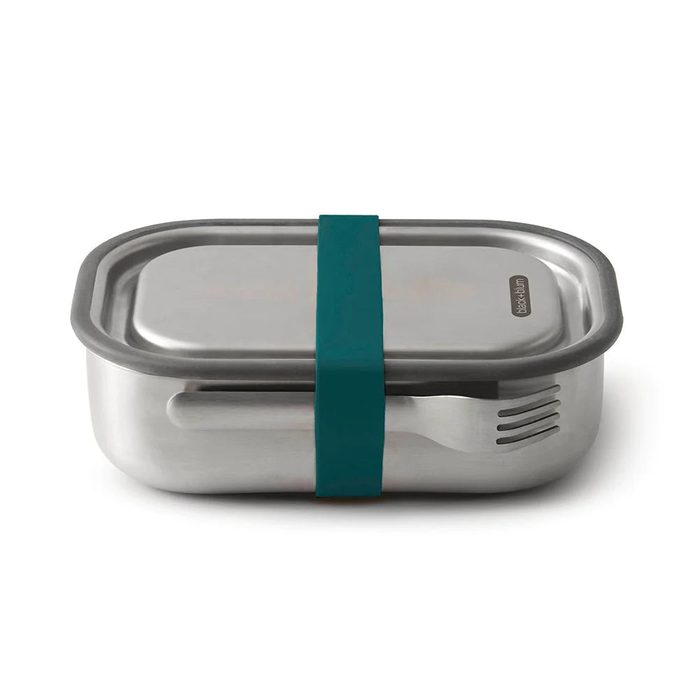 large stainless steel lunch box in ocean green (includes fork)