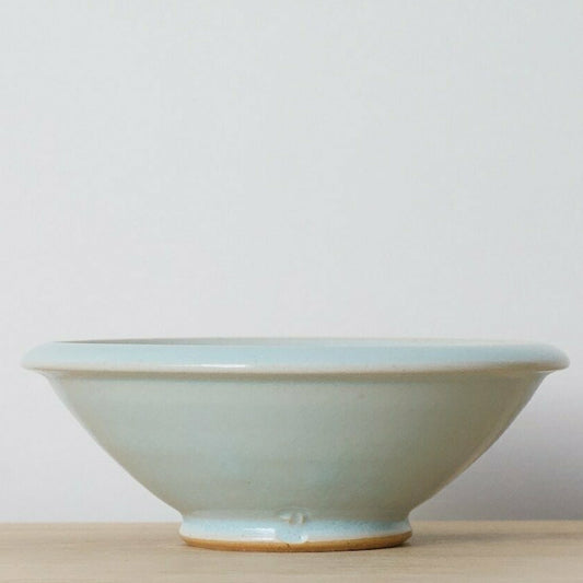 large blue ceramic breakfast bowl