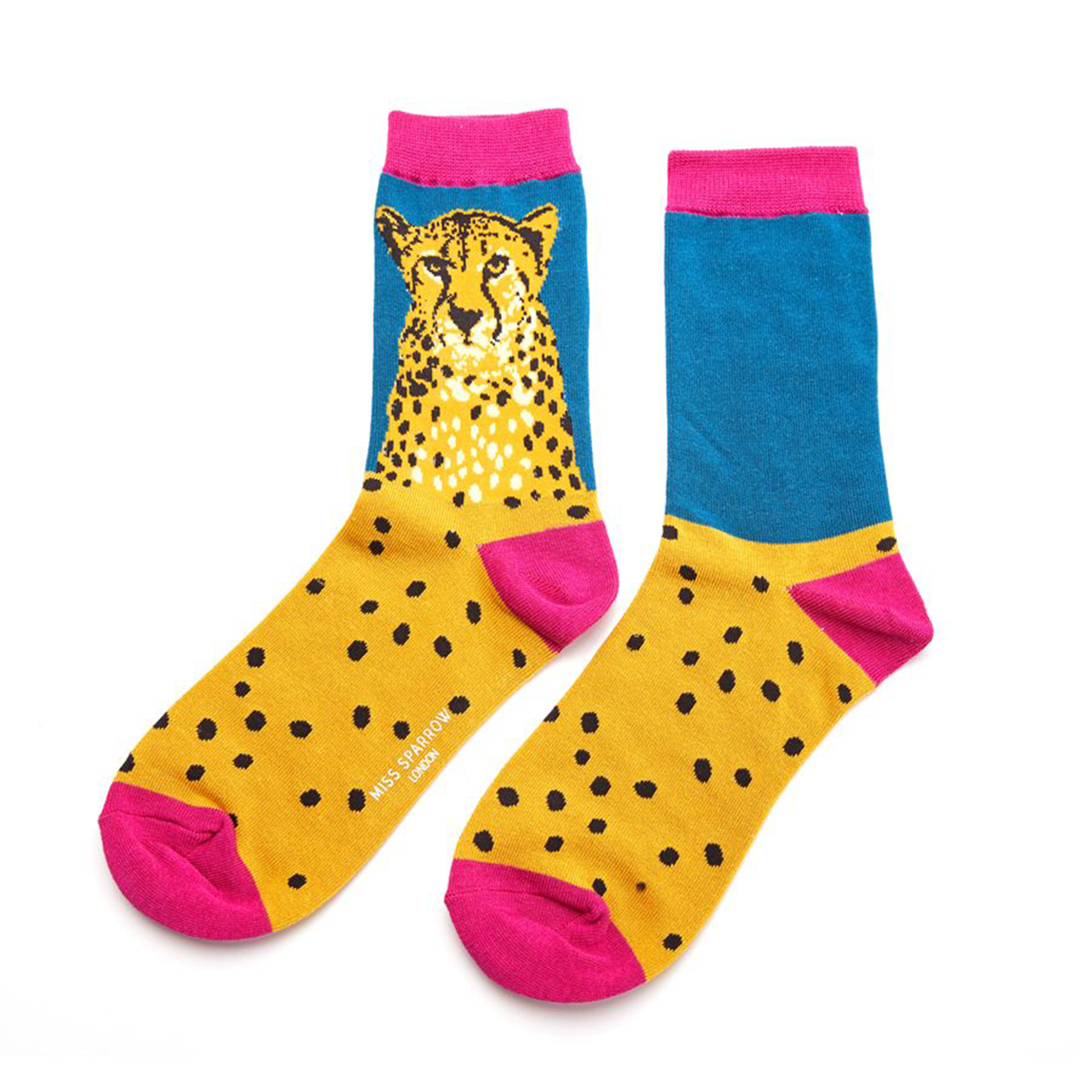 colourful socks with a cheetah on them