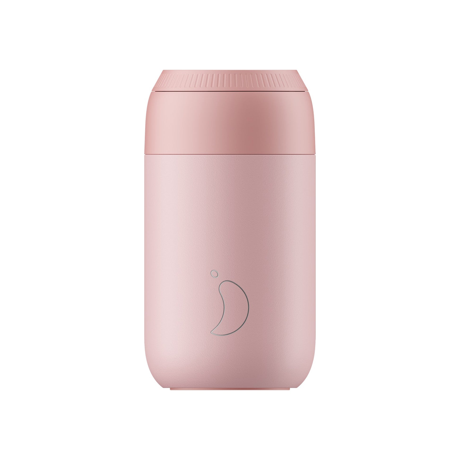 a light pink travel mug with a leak proof rotating lid