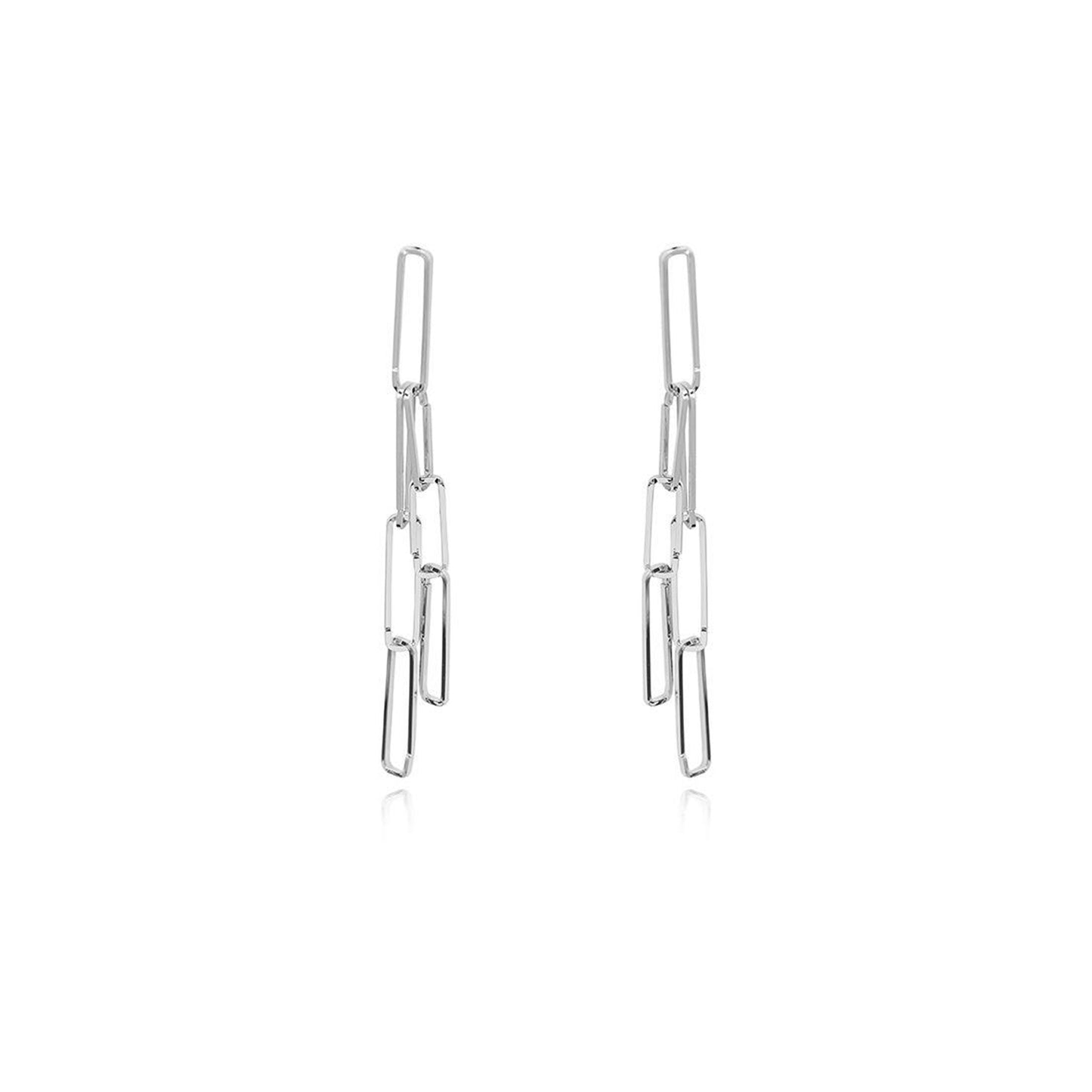 drop link earrings in silver on  a white background