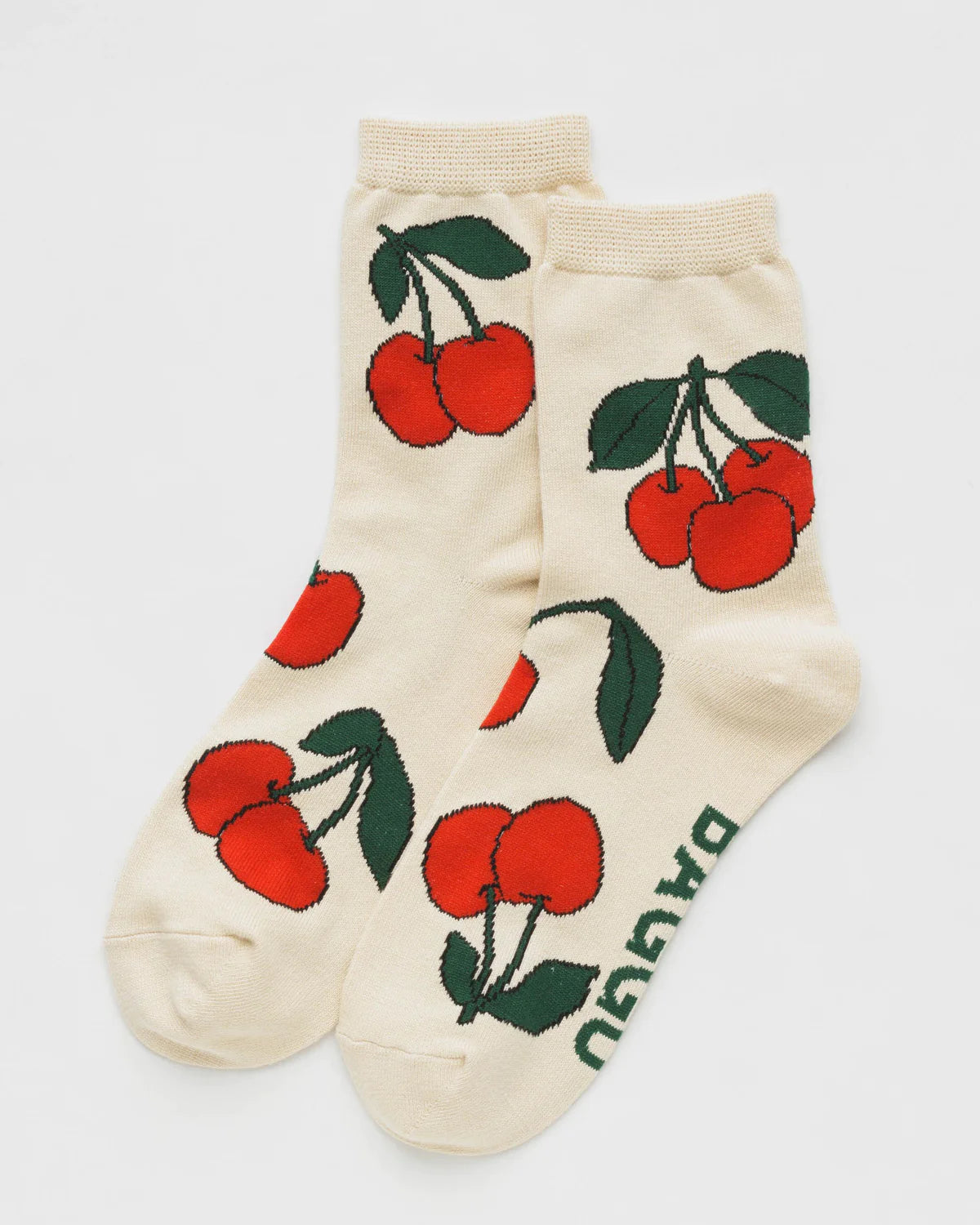 baggu adult crew socks in ecru cherry