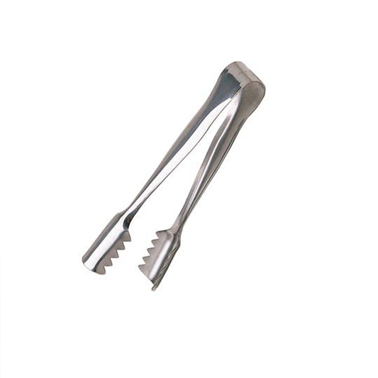 a pair of stainless steel tongs with ridged edges