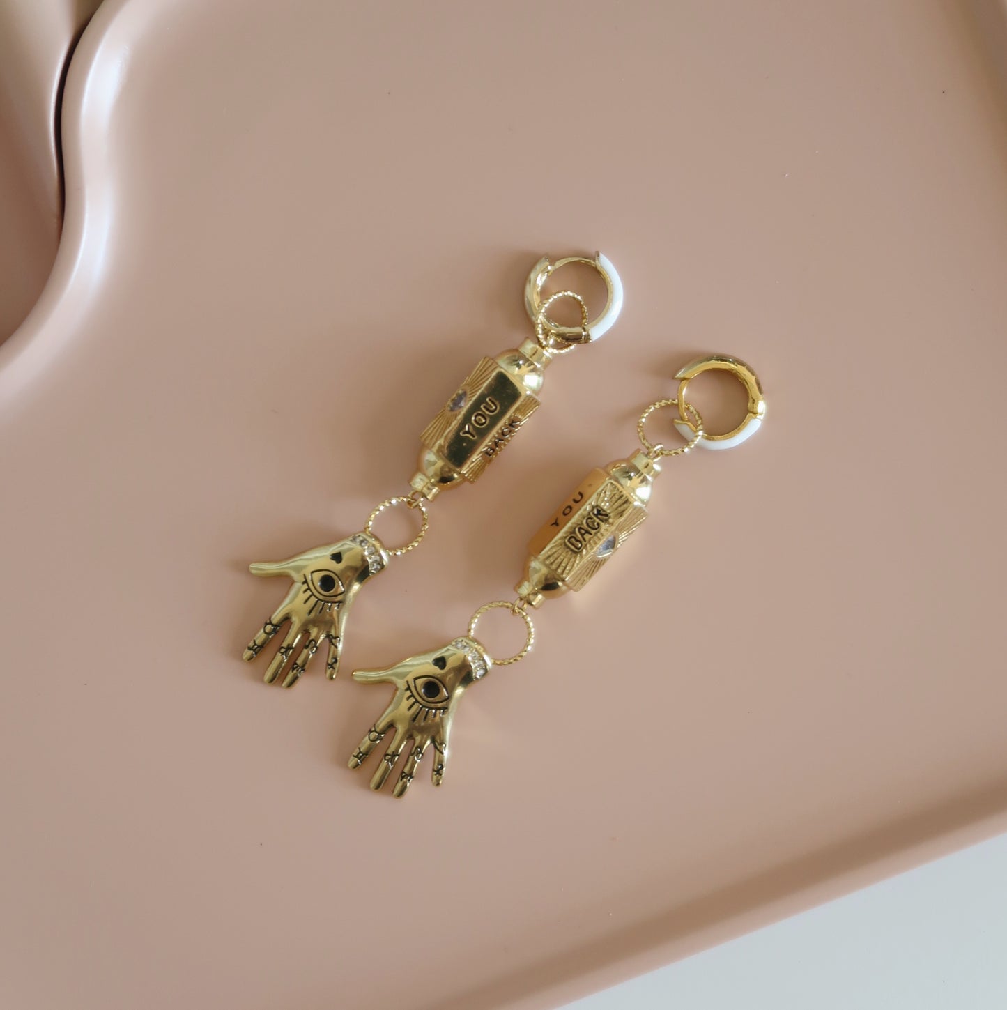 Gold Love Charm & Zodiac Hand Huggie Earrings