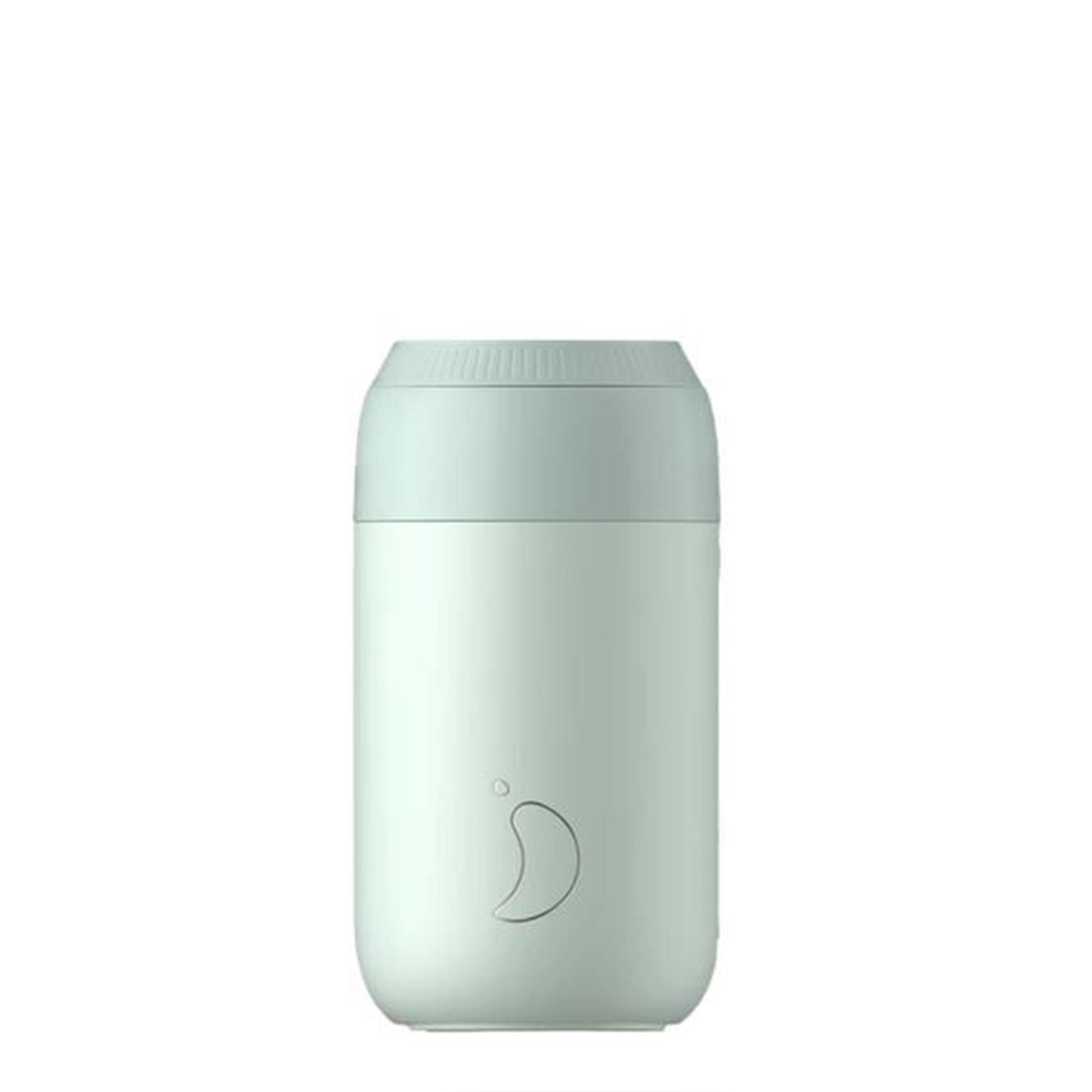 a pale pastel green travel mug