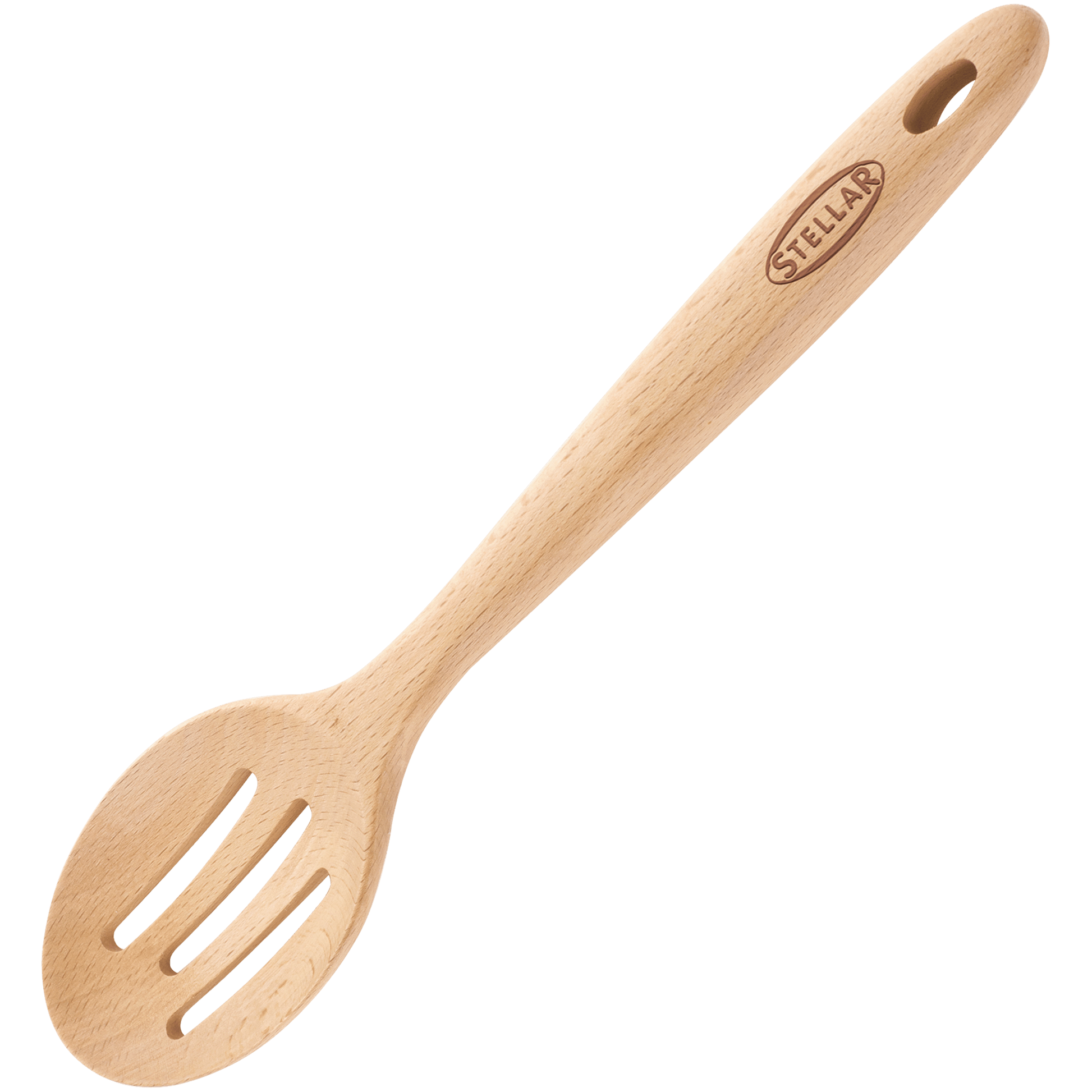 a wooden spoon with three slots