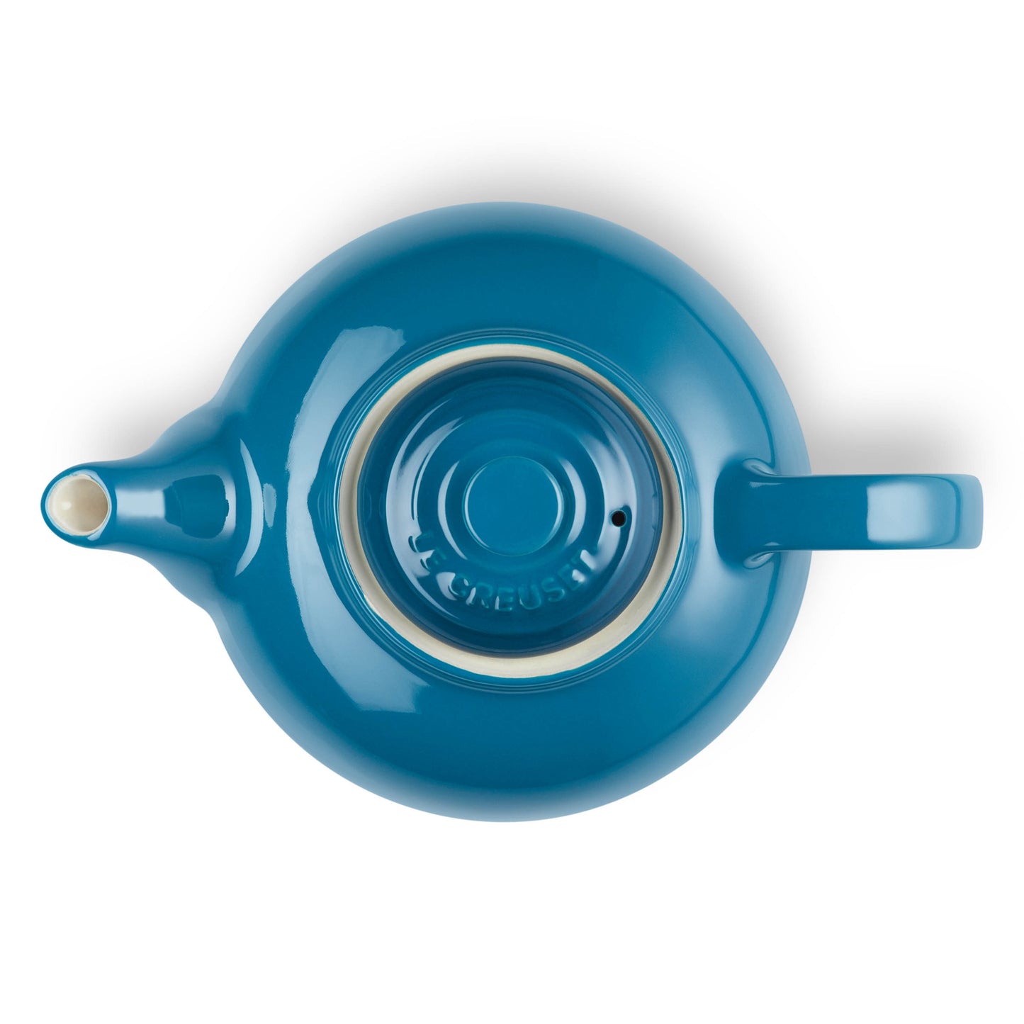 birds eye view of blue teapot 