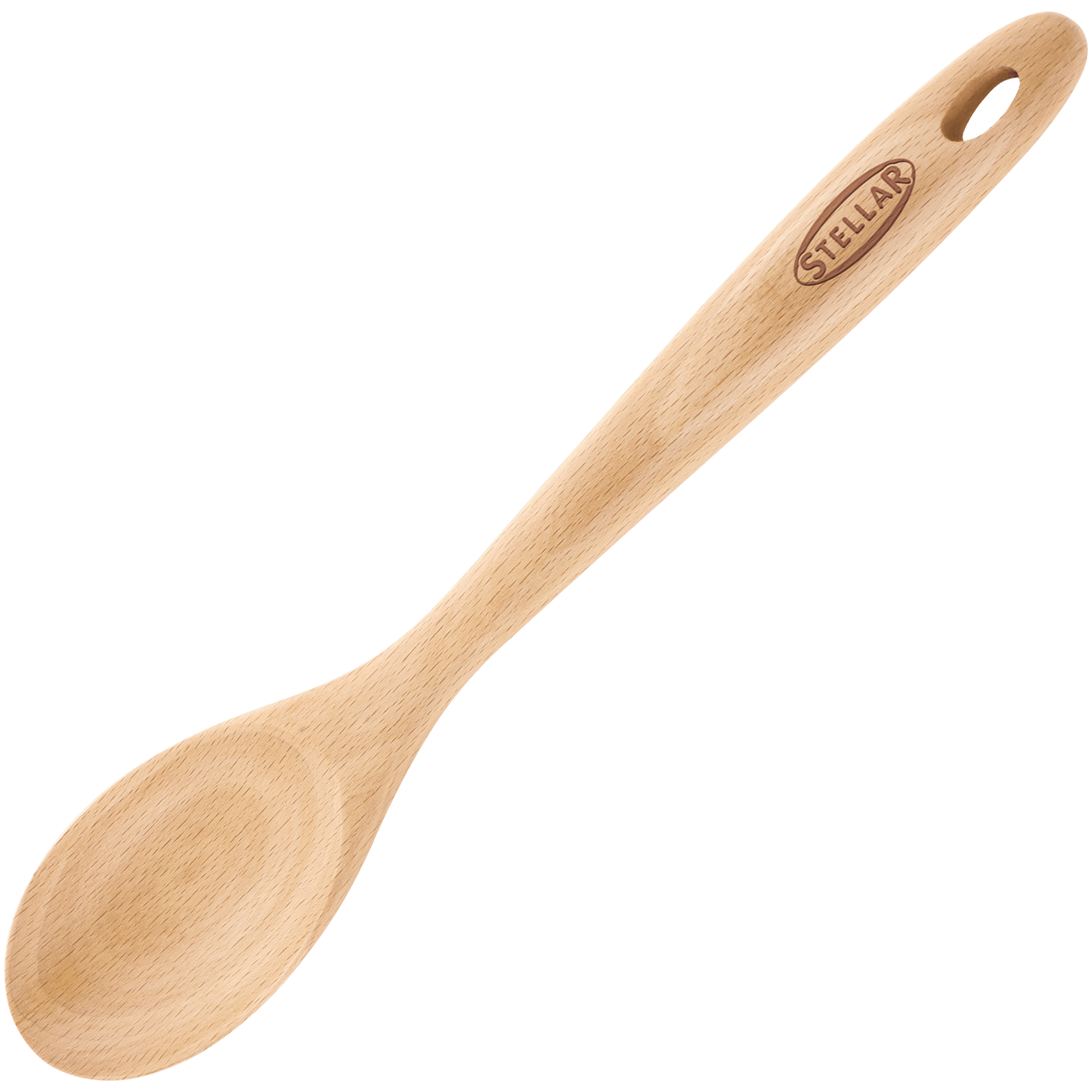 a wooden spoon with the Stellar logo on the handle